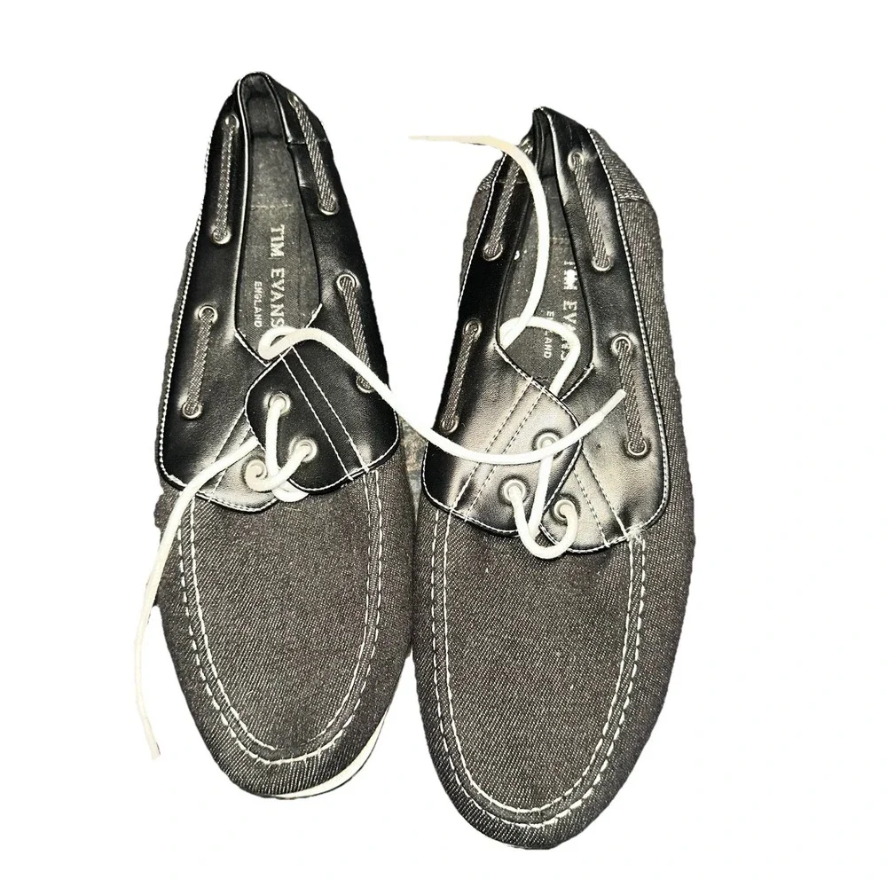 Tim Evans England Loafers Boat Shoes Mens Size 10 Black Canvas Lined Laces